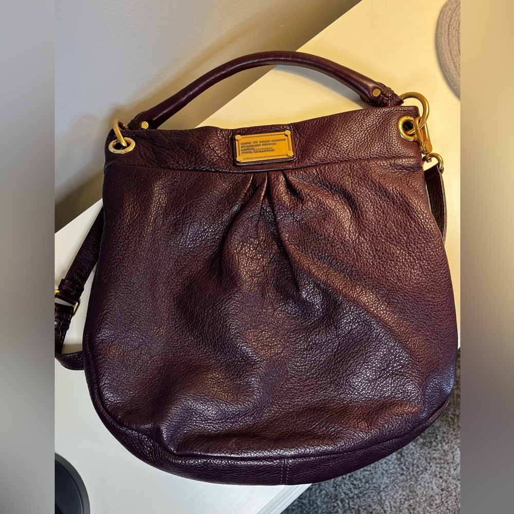 Marc Jacobs Pebbled Leather Vintage Q Hillier Hobo Shoulder Bag Purse Maroon